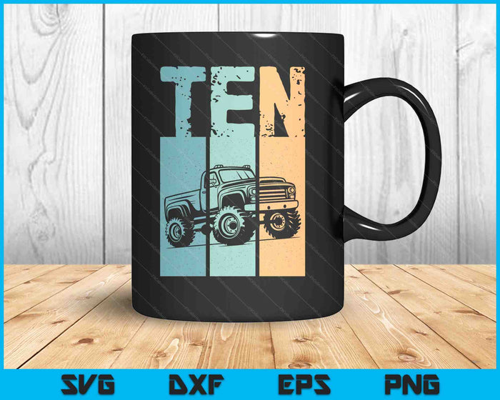 Kids I'm 10 This Is How I Roll Monster Truck 10th Birthday SVG PNG Digital Cutting Files