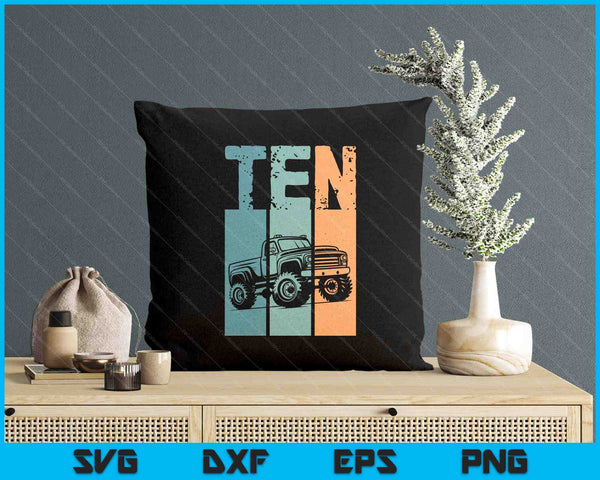 Kids I'm 10 This Is How I Roll Monster Truck 10th Birthday SVG PNG Digital Cutting Files