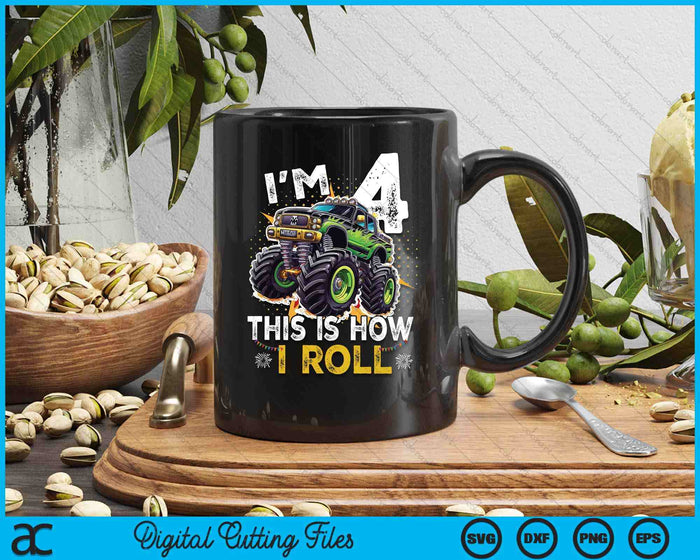 Kids I'm 4 This Is How I Roll Monster Truck 4th Birthday Boys SVG PNG Digital Printable Files