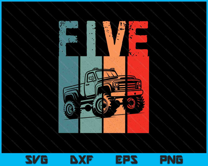 Kids I'm 5 This Is How I Roll Monster Truck 5th Birthday SVG PNG Digital Cutting Files
