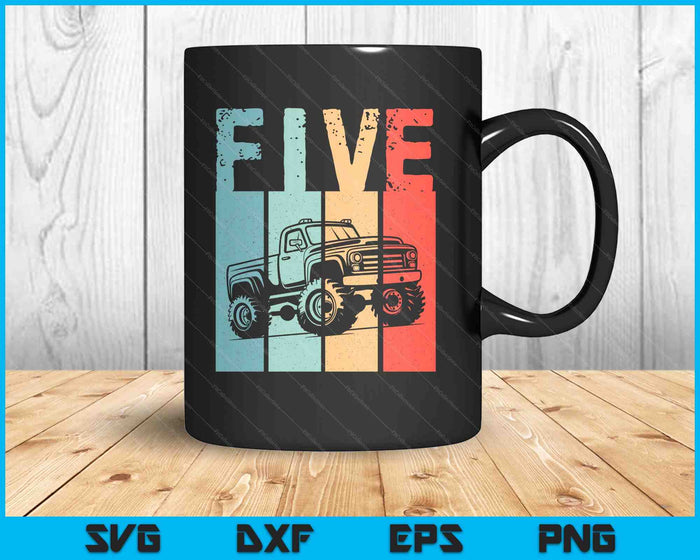 Kids I'm 5 This Is How I Roll Monster Truck 5th Birthday SVG PNG Digital Cutting Files