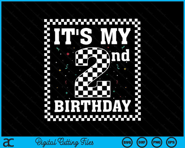 Kids It's My 2nd Birthday Boy 2 Two Racing Car Flag Race Car SVG PNG Digital Cutting File