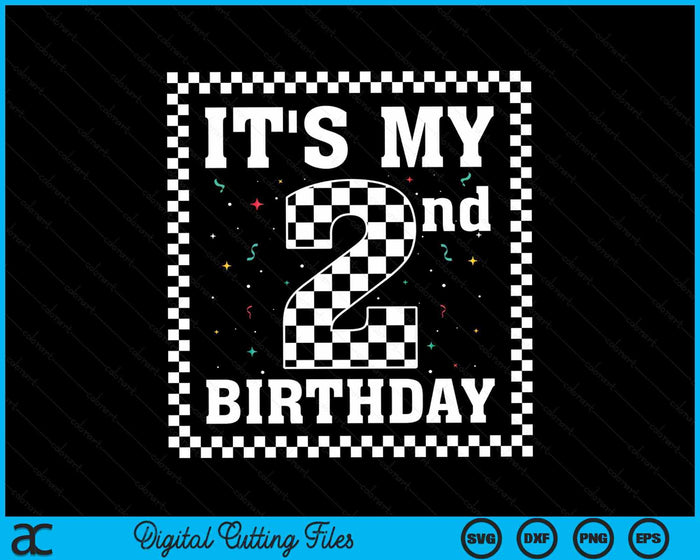 Kids It's My 2nd Birthday Boy 2 Two Racing Car Flag Race Car SVG PNG Digital Cutting File