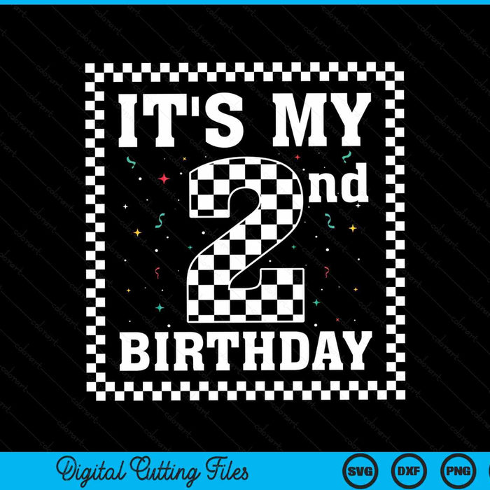 Kids It's My 2nd Birthday Boy 2 Two Racing Car Flag Race Car SVG PNG Digital Cutting File