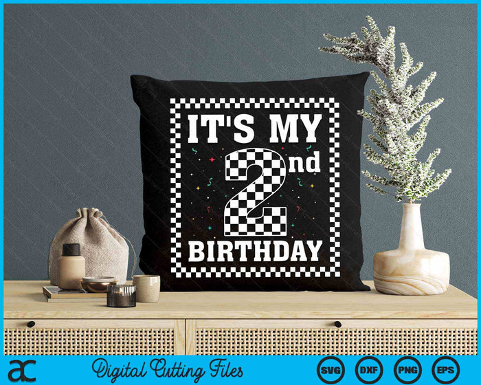 Kids It's My 2nd Birthday Boy 2 Two Racing Car Flag Race Car SVG PNG Digital Cutting File