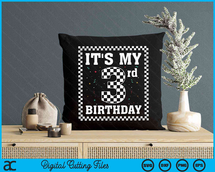 Kids It's My 3rd Birthday Boy 3 Three Racing Car Flag Race Car SVG PNG Digital Cutting File