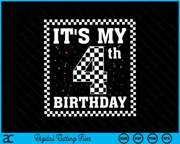Kids it's my 4th birthday boy 4 four racing car flag race car SVG cut file