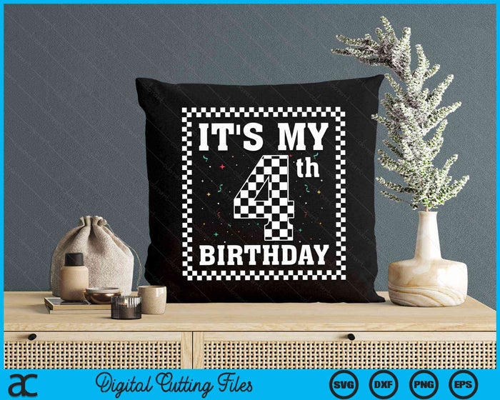 Kids It's My 4th Birthday Boy 4 Four Racing Car Flag Race Car SVG PNG Digital Cutting File