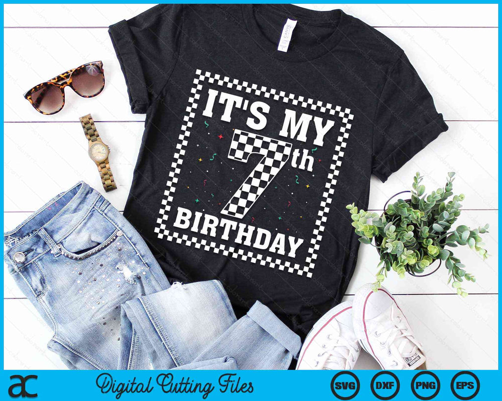 Kids It's My 7th Birthday Boy 7 Seven Racing Car Flag Race Car SVG PNG ...