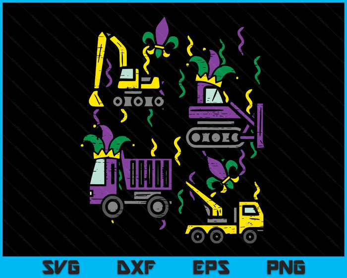 Kids Mardi Gras Construction Truck Cute Vehicle SVG PNG Digital Printable Files
