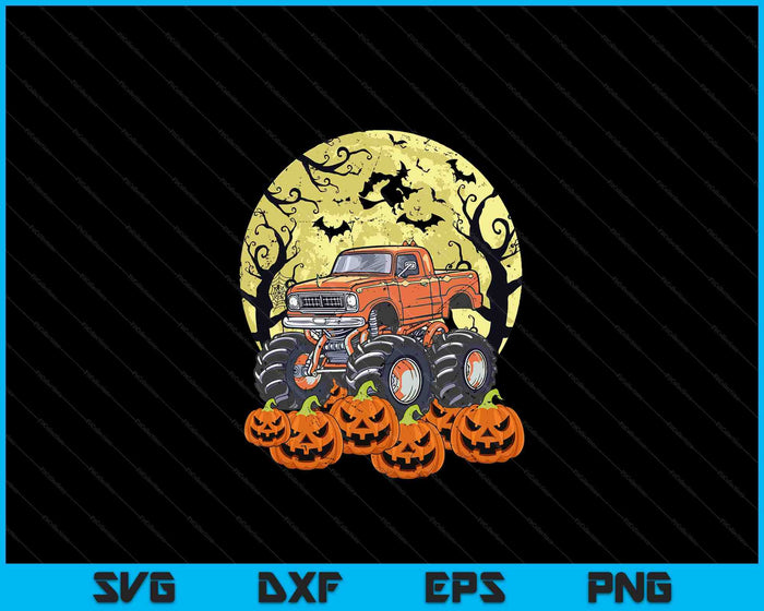 Kids Monster Truck Halloween Jack O Lantern Moon Pumpkin Toddler SVG PNG Digital Cutting Files