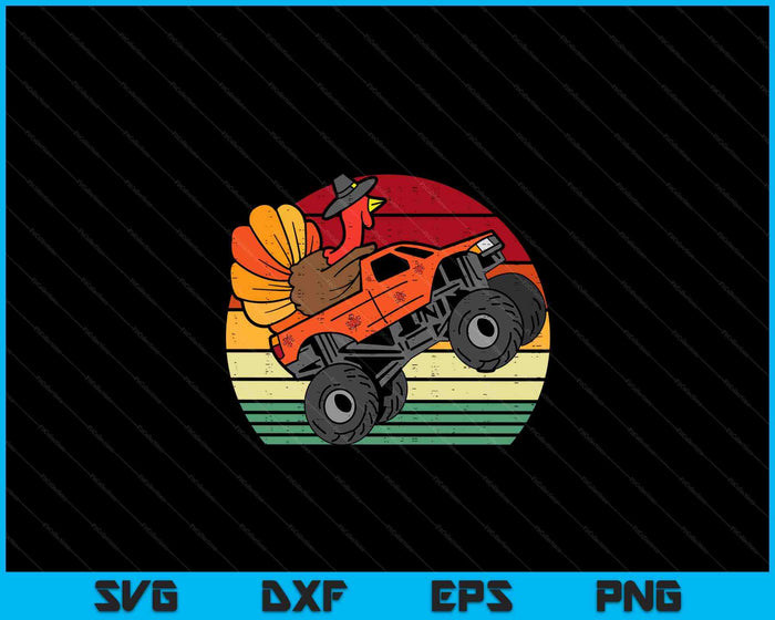 Kids Monster Truck Turkey Sunset Retro Thanksgiving SVG PNG Digital Cutting Files