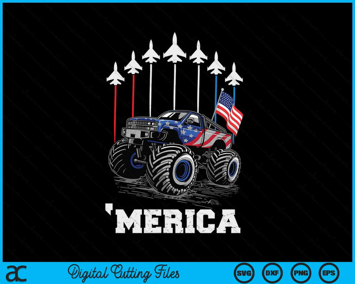 Kids Monster Truck USA Flag Patriotic Toddlers Boys 4th of July SVG PNG Digital Cutting Files