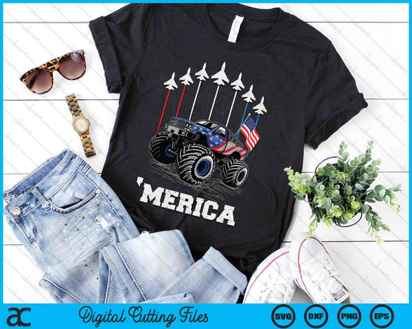 Kids Monster Truck USA Flag Patriotic Toddlers Boys 4th of July SVG PNG Digital Cutting Files