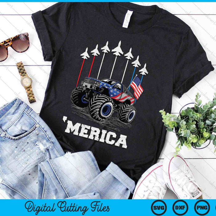 Kids Monster Truck USA Flag Patriotic Toddlers Boys 4th of July SVG PNG Digital Cutting Files