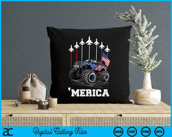 Kids Monster Truck USA Flag Patriotic Toddlers Boys 4th of July SVG PNG Digital Cutting Files