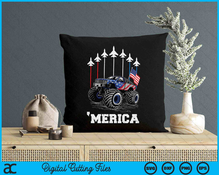 Kids Monster Truck USA Flag Patriotic Toddlers Boys 4th of July SVG PNG Digital Cutting Files