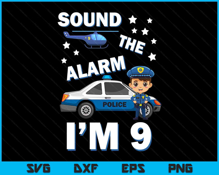 Kids Police Car 9th Birthday Party Kids Police Boys SVG PNG Digital Printable Files