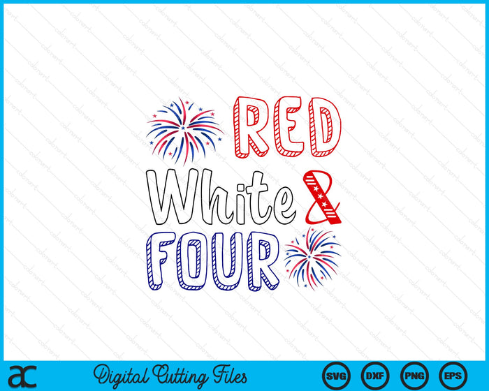 Kids Red White & Four 4th Birthday 4th Of July Independence Day SVG PNG Digital Cutting File