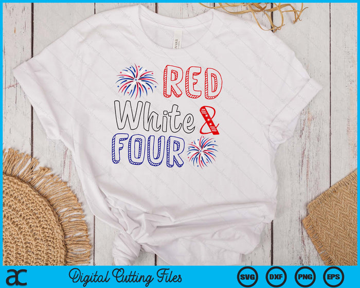 Kids Red White & Four 4th Birthday 4th Of July Independence Day SVG PNG Digital Cutting File