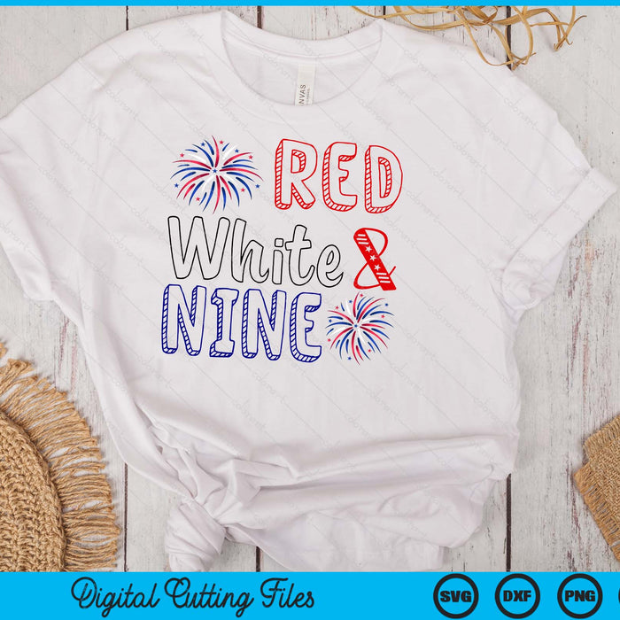 Kids Red White & Nine 9th Birthday 4th Of July Independence Day SVG PNG Digital Cutting File