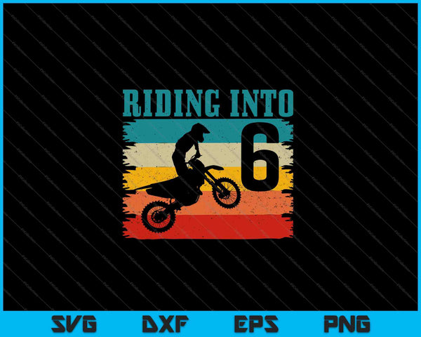 Niños montando en 6 Motocross 6o cumpleaños Dirt Bike Enduro SVG PNG Cortando archivos imprimibles