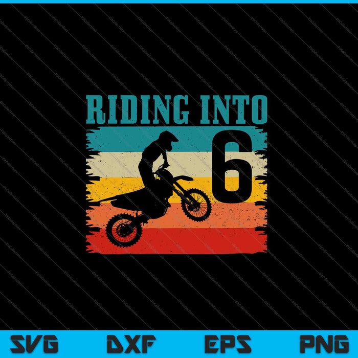Niños montando en 6 Motocross 6o cumpleaños Dirt Bike Enduro SVG PNG Cortando archivos imprimibles