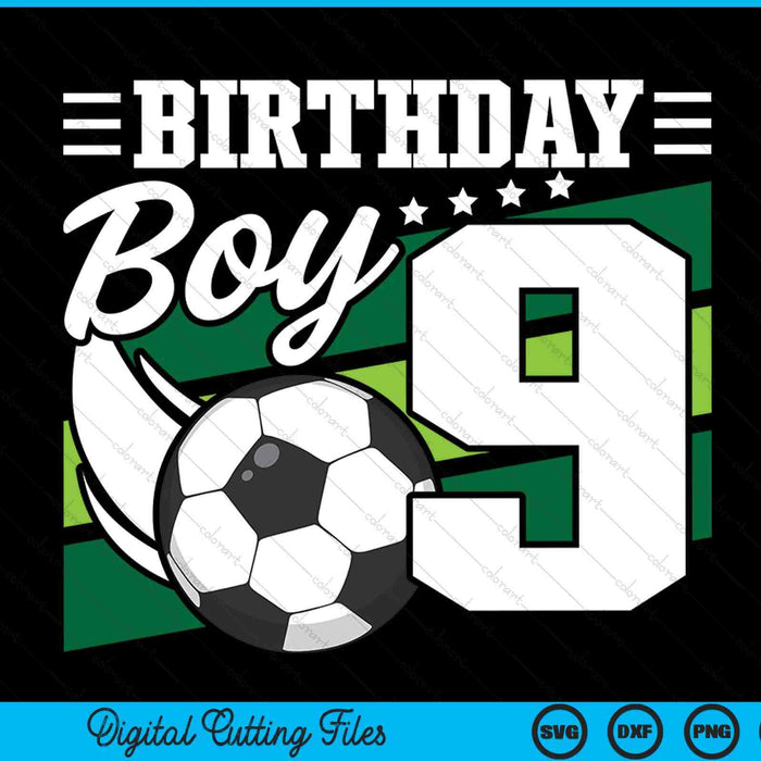 Kids soccer birthday party 9 year old boy 9th birthday SVG cut file