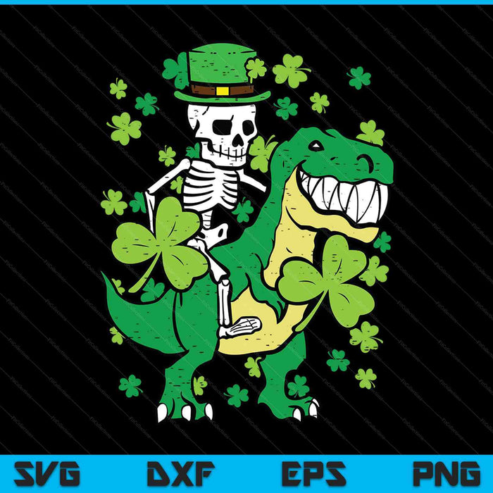 Kids St Patricks Day Skeleton On Dino Saint Paddys Toddler Boys SVG PNG Digital Printable Files