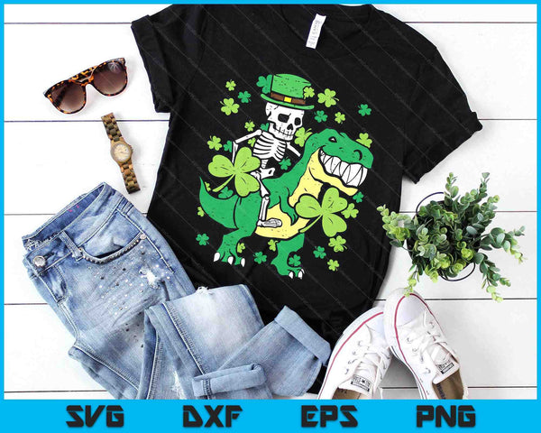 Kids St Patricks Day Skeleton On Dino Saint Paddys Toddler Boys SVG PNG Digital Printable Files