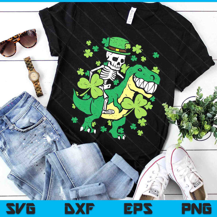 Kids St Patricks Day Skeleton On Dino Saint Paddys Toddler Boys SVG PNG Digital Printable Files