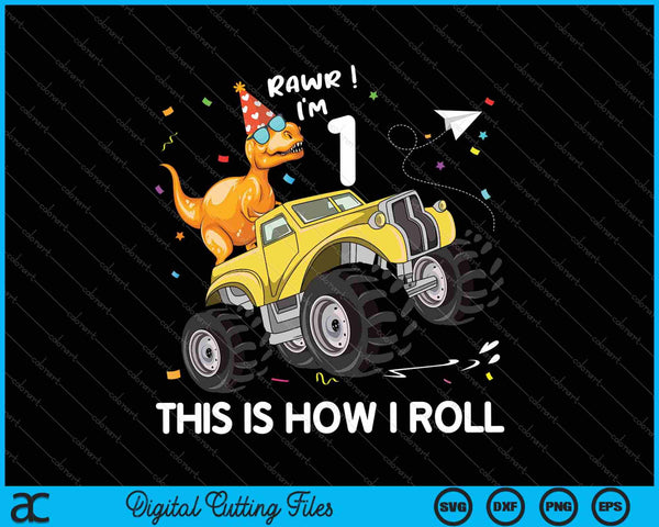 Kids T Rex Dinosaur Monster Truck 1st Birthday Boys and Girls SVG PNG Cutting Printable Files