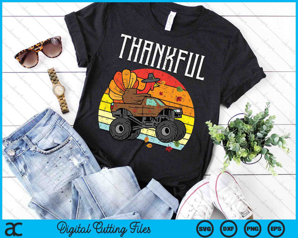 Kids Thankful Turkey Monster Truck Retro Thanksgiving Toddler Boy SVG PNG Digital Cutting File