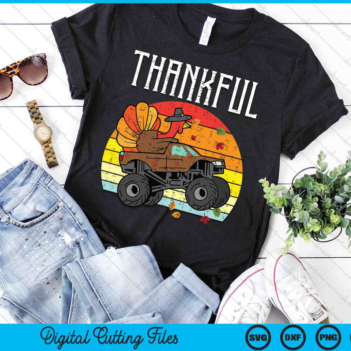 Kids Thankful Turkey Monster Truck Retro Thanksgiving Toddler Boy SVG PNG Digital Cutting File