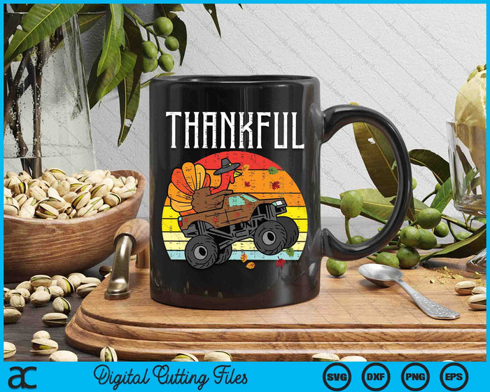 Kids Thankful Turkey Monster Truck Retro Thanksgiving Toddler Boy SVG PNG Digital Cutting File