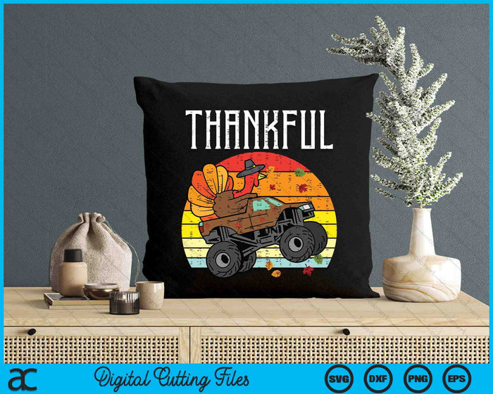 Kids Thankful Turkey Monster Truck Retro Thanksgiving Toddler Boy SVG PNG Digital Cutting File