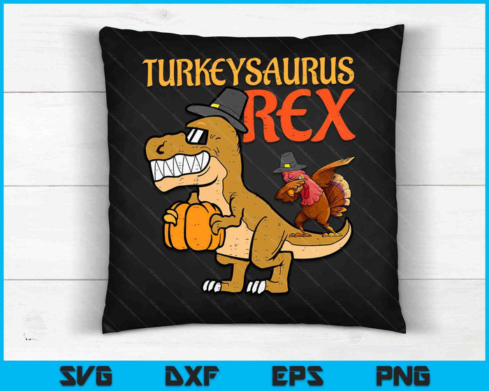 Kids Turkeysaurus Rex Dab Turkije Dino Thanksgiving SVG PNG digitale snijbestanden