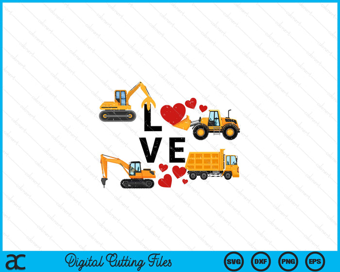 Kids Valentines Day Love Construction Vehicles SVG PNG Digital Printable Files