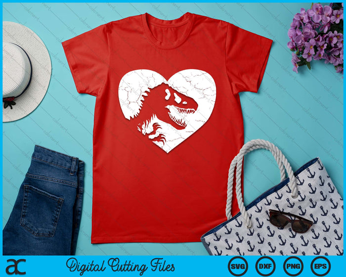 Kids Valentines Day T-Rex Dinosaur Heart Silhouette Boys Toddler SVG PNG Digital Printable Files