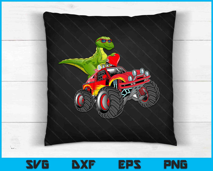 Kids Valentines Day T Rex Riding Monster Truck Funny Toddler Boys SVG PNG Digital Printable Files