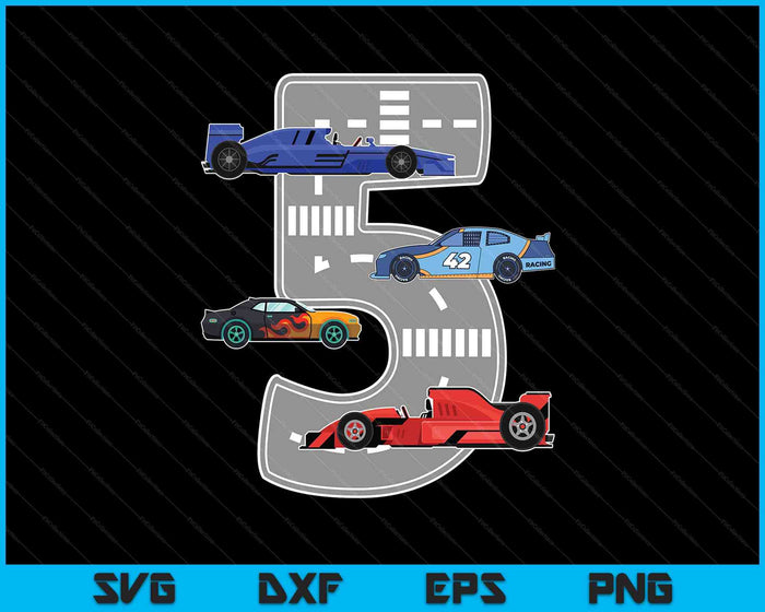 Kids Birthday Party Boy 5 Five Race Car 5th Driver Racing Car SVG PNG Digital Printable Files