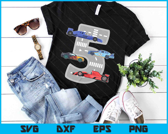 Kids Birthday Party Boy 5 Five Race Car 5th Driver Racing Car SVG PNG Digital Printable Files