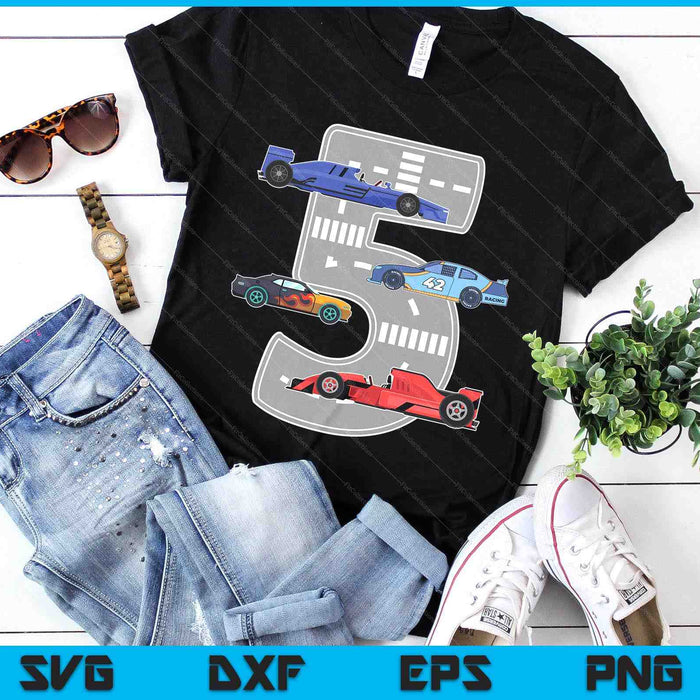 Kids Birthday Party Boy 5 Five Race Car 5th Driver Racing Car SVG PNG Digital Printable Files
