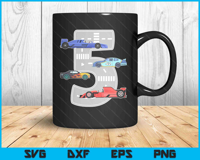 Kids Birthday Party Boy 5 Five Race Car 5th Driver Racing Car SVG PNG Digital Printable Files
