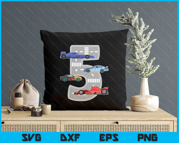 Kids Birthday Party Boy 5 Five Race Car 5th Driver Racing Car SVG PNG Digital Printable Files
