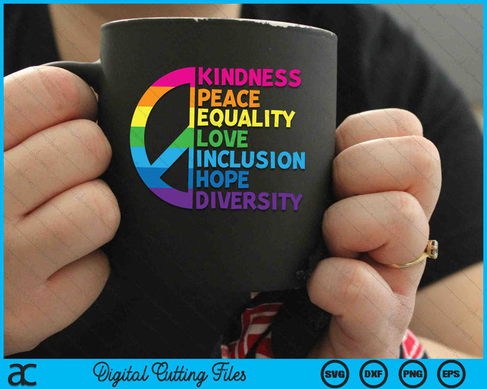 Vriendelijkheid Vrede Gelijkheid Liefde Inclusie Hoop Diversiteit SVG PNG Digitale Snijbestanden