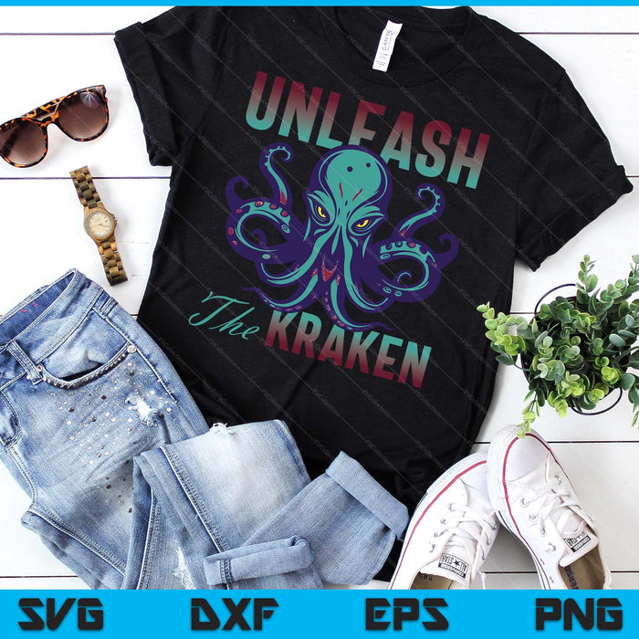 Kraken Sea Monster Vintage Unleash The Kraken Giant Kraken SVG PNG Digital Printable Files