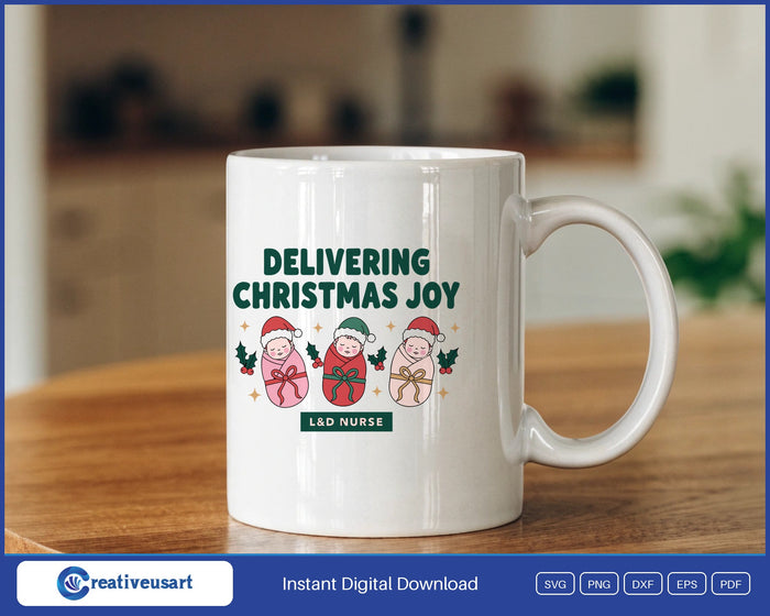 L&D Nurse Delivering Christmas Joy design on a white coffee mug