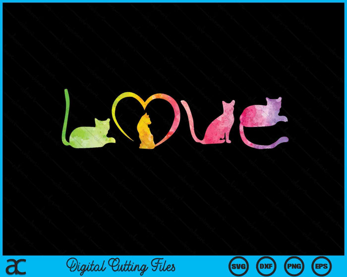 LOVE Cats Colorful Watercolor Decoration Cute Cat Toy SVG PNG Digital Printable Files