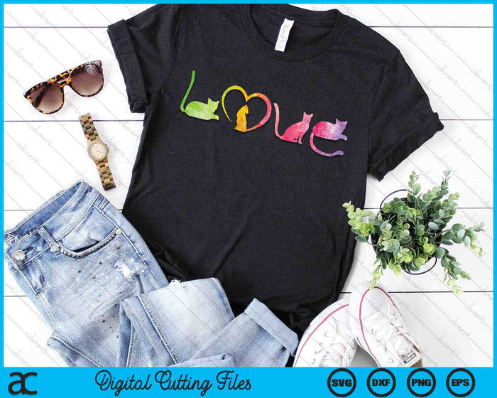 LOVE Cats Colorful Watercolor Decoration Cute Cat Toy SVG PNG Digital Printable Files